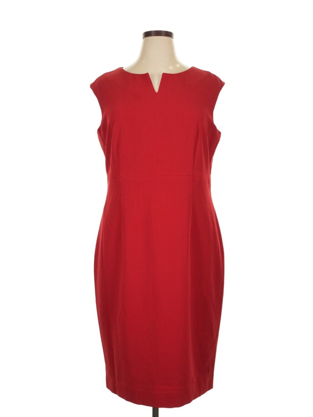 Kasper Red Sleeveless Midi Sheath Dress with V-Notch